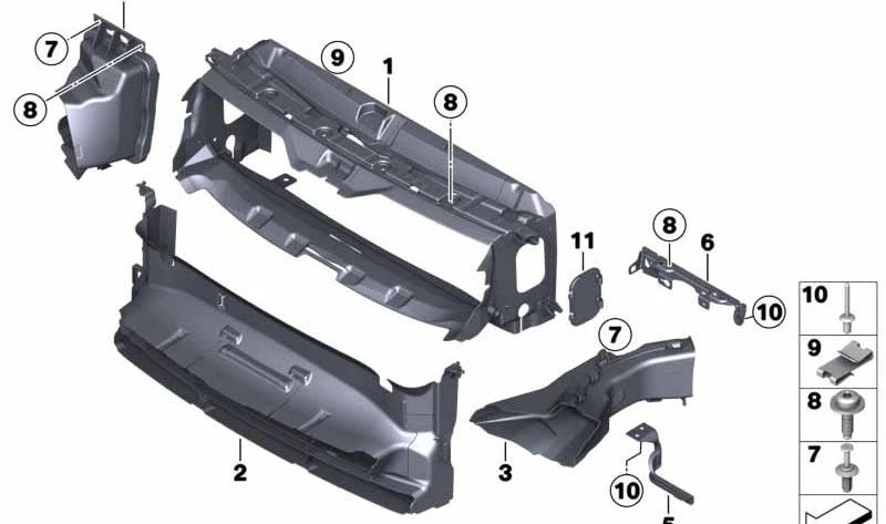 Conducto de aire del radiador izquierdo OEM 51748055061 para BMW F30, F31. Original BMW.