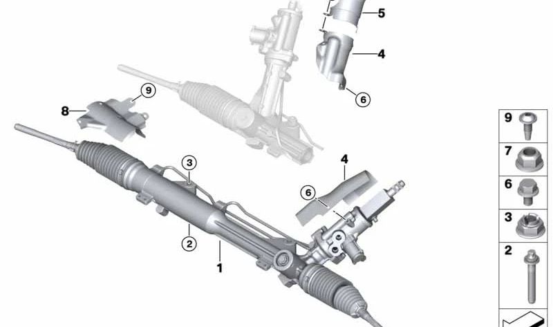 Protector térmico para la cremallera de dirección OEM 32102283026 para BMW E90, E91, E92, E93. Original BMW.