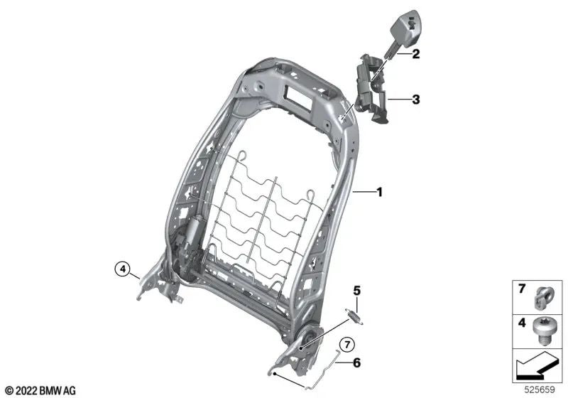 Marco del respaldo derecho para BMW G20, G20N, G21, G21N, G01, G01N, G02, G02N (OEM 52107414616). Original BMW