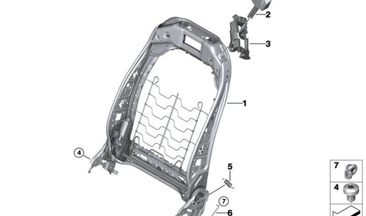 Left Seat Backrest Frame OEM 52107414615 for BMW G20, G21, G26, G01, G02. Original BMW