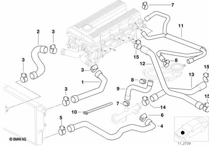 Water hose for BMW 3 Series E36 (OEM 11531743535). Original BMW.