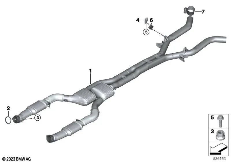 Soporte del Sistema de Escape para BMW Serie 7 G70, X5 F95, G05, G18, X6 F96, G06, X7 G07, XM G09. (OEM 18307935435). Original BMW.