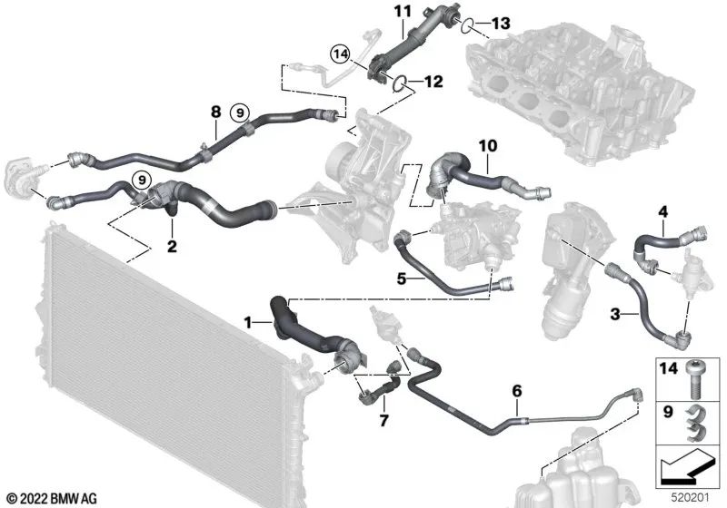 Tubo de transmisión de doble embrague para BMW Serie 2 U06, X1 U11, U12 (OEM 17125A0C5A6). Original BMW