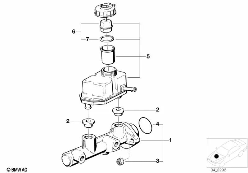 Cilindro maestro de freno DSC para BMW E39, E38, E53 (OEM 34311165544). Original BMW.