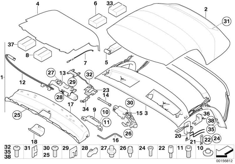 Recubrimiento Central Del Techo Corredizo / Capota Para Bmw E85. Original Recambios