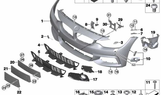 Revestimiento de parachoques imprimado delantero para BMW F32, F33, F36 (OEM 51118060877). Original BMW.