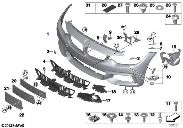 Base para matrícula para BMW Serie 4 F32, F33, F36 (OEM 51138054576). Original BMW.