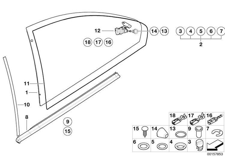 Juego Piezas De Fijación Para Cristal Lateral Bmw Coupé E46. Original Recambios