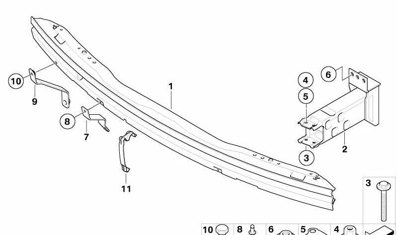 Soporte parachoques delantero para BMW E83, E83N (OEM 51113439780). Original BMW