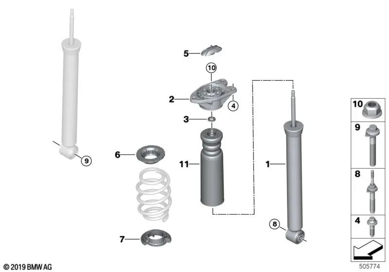 Rear shock absorber for BMW 2 Series F44 (OEM 33506883870). Original BMW