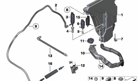 Depósito de líquido limpiaparabrisas para BMW F11, F11N (OEM 61667269669). Original BMW