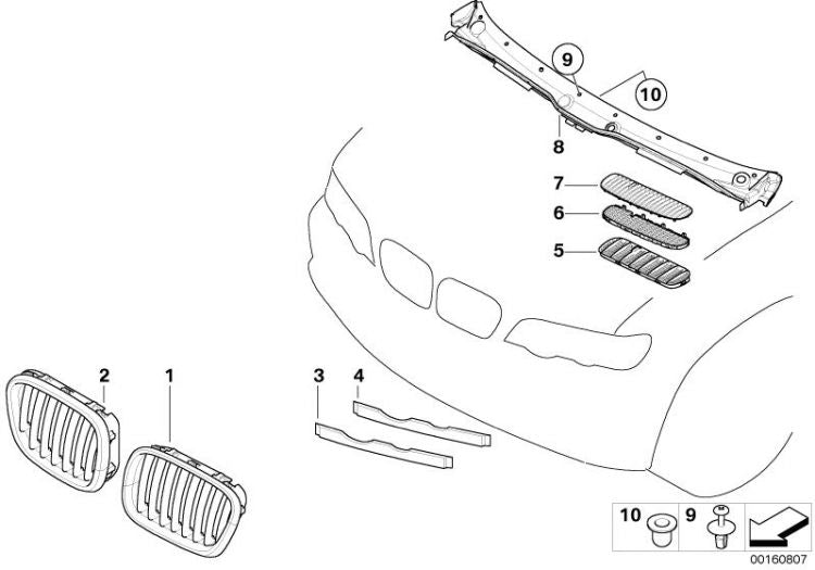 Parrilla Rejilla Capo Para Bmw X5 E53. Original Recambios