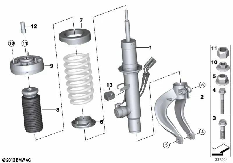 Amortiguador adicional con tubo protector delantero para BMW F15, F16 (OEM 31336865129). Original BMW.