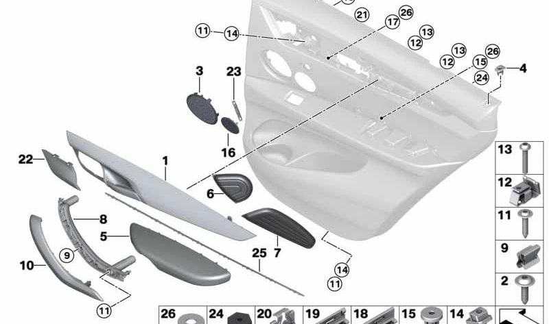 Asa interior de puerta izquierda OEM 51417292243 para BMW F15, F85, F16, F86. Original BMW.