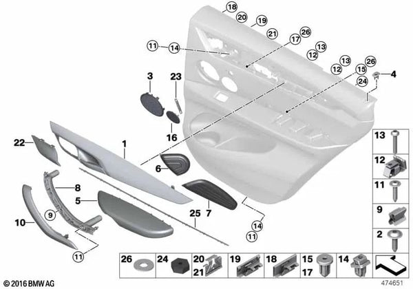 Embellecedor Asidero de Cuero Izquierdo para BMW F15, F16 (OEM 51417484561). Original BMW