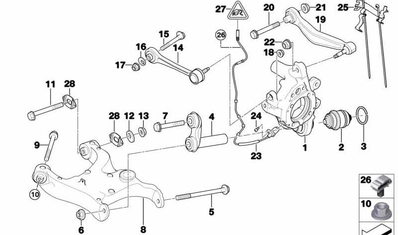 Soporte sensor ABS izquierdo OEM 33181182957 para BMW Serie 5 (E39, E60), Serie 6 (E63, E64) y Serie 7 (E65, E66). Original BMW.