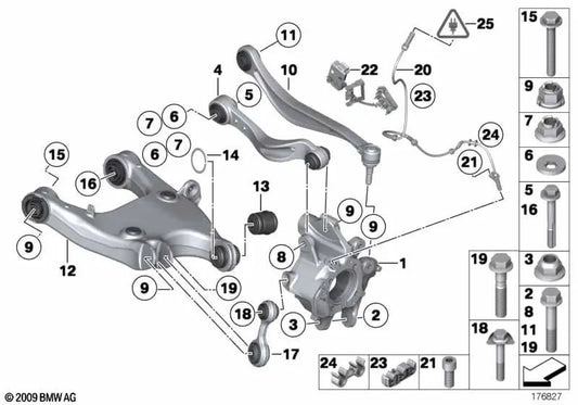 Hinterradstütze links für BMW F12, F13 (OEM 33326796145). Original BMW.