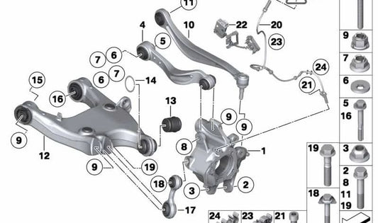 Mangueta trasera izquierda OEM 33306852891 para BMW F06, F12, F13. Original BMW.