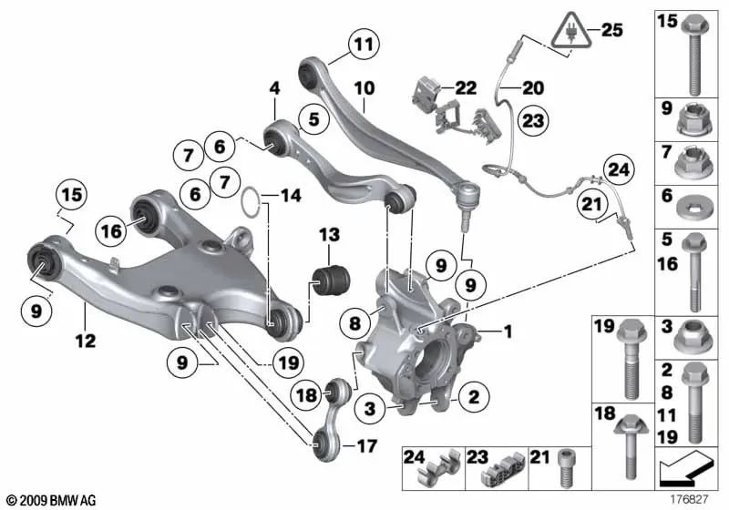 Tirante de dirección con cojinete de goma para BMW Serie 5 F10, F18 Serie 6 F06, F12 Serie 7 F01, F02, F04 (OEM 33326775902). Original BMW.