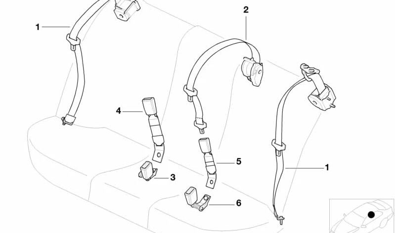 Cintura di sicurezza posteriore sinistra OEM 72118176519 per BMW E39. BMW originale.