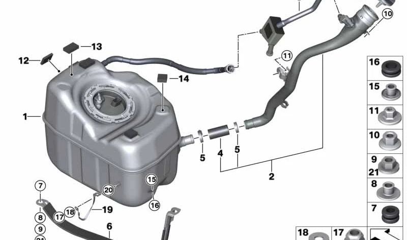 Depósito de combustible de metal OEM 16117444931 para BMW F45, F60. Original BMW.