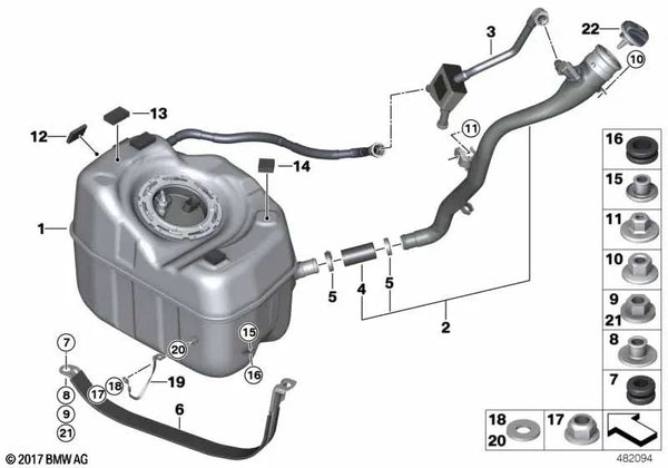 Cinta de masa para BMW F45, F45N, F48N, F39 (OEM 16117444932). Original BMW.