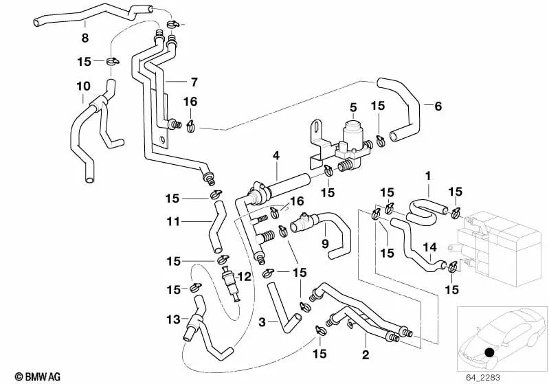 Engine Pipe - Water Valve for BMW E39 (OEM 64218362558). Original BMW