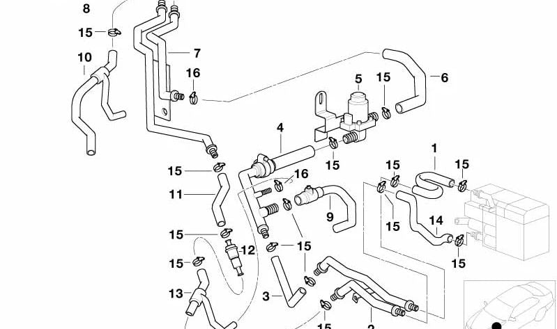 Supply Hose with Bypass for BMW E39 (OEM 64218363811). Original BMW