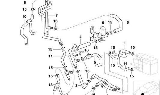 Supply Hose with Bypass for BMW E39 (OEM 64218363811). Original BMW