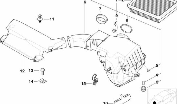 Silenciador de admisión de aire OEM 13717503494 para BMW E46. Original BMW.