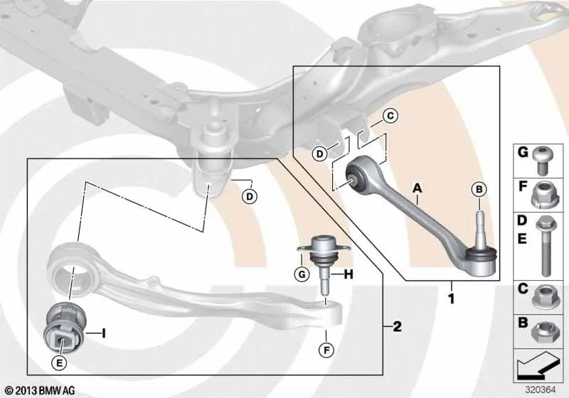 Reparación de brazo de suspensión derecho para BMW Serie 5 E60, E60N, E61, E61N (OEM 31122347982). Original BMW.