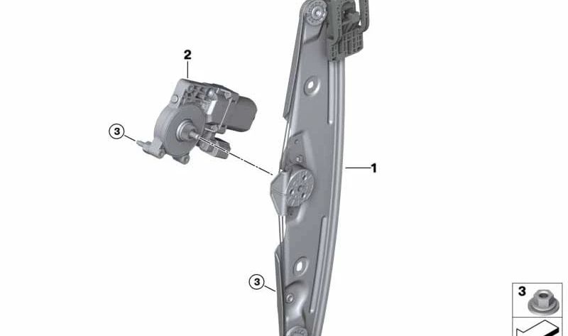 Elevalunas eléctrico trasero izquierdo OEM 51357381689 para BMW Serie 1 Sedán F52. Original BMW.