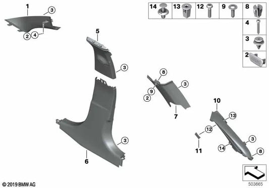 Rechte D-Säulenverkleidung für BMW 3er G21, G21N (OEM 51436997478). Original BMW