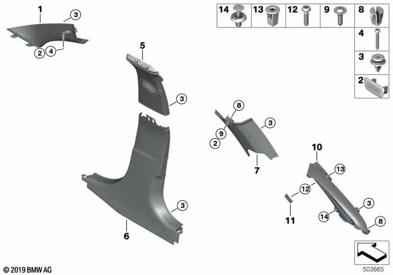 Embellecedor pilar D izquierda para BMW G21, G21N (OEM 51436997479). Original BMW