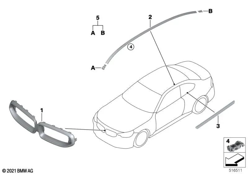 Rejilla Decorativa Frontal para BMW G42 (OEM 51139465118). Original BMW