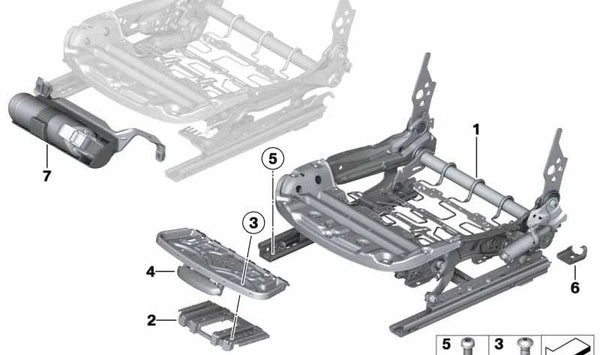 Mecanismo eléctrico del asiento izquierdo OEM 52107285861 para BMW F21, F22, F87, F32, F82. Original BMW.