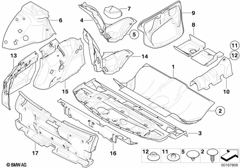 Aislamiento acústico amortiguador derecho para BMW Serie 5 E60, E60N, E61, E61N (OEM 51487074482). Original BMW