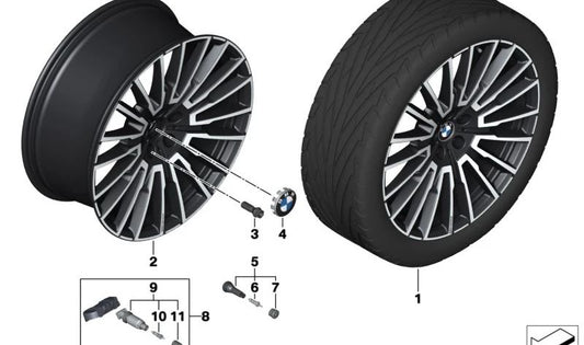 JET BLACK OEM 36115A7B2A6 Pneu de liga para BMW G70. BMW original.