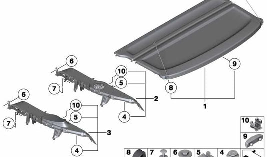 Soporte lateral izquierdo para estante de maletero OEM 51462991849 para BMW E84. Original BMW.