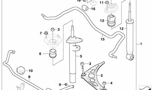 Amortiguador delantero derecho para BMW Serie 3 E46 (OEM 31312282102). Original BMW