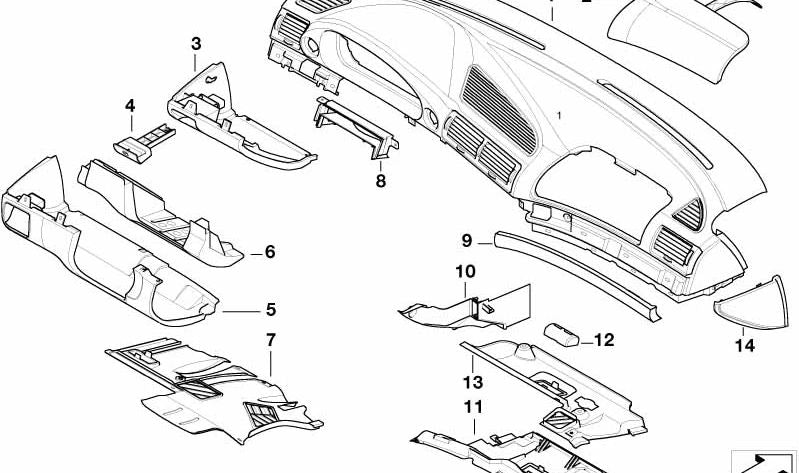 Cubierta Medio derecha para BMW E38 (OEM 51458125695). Original BMW