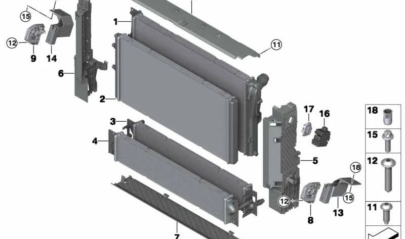 Radiador de refrigerante OEM 17117649142 para BMW I12, I15 (i8, i8 Roadster). Original BMW