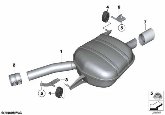 Linker Endschalldämpfer für BMW 5er F07N (OEM 18308573943). Original BMW