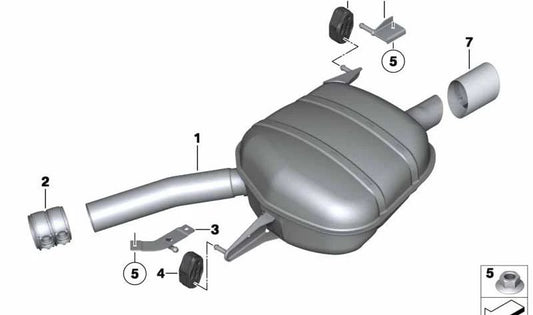 Silenciador trasero derecho OEM 18308507396 para BMW Serie 5 GT (F07). Original BMW.