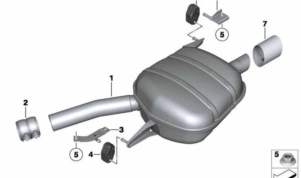 Silenciador trasero derecho OEM 18308507396 para BMW Serie 5 GT (F07). Original BMW.