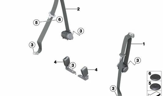 Rear right upper belt for BMW F12, F13 (OEM 72117226442). Original BMW