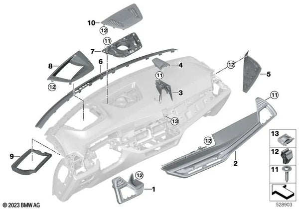 Blende I-Tafel izquierda para BMW F95, F95N, G05, G05N, F96, F96N, G06, G06N, G07, G07N, G09 (OEM 51459399298). Original BMW.