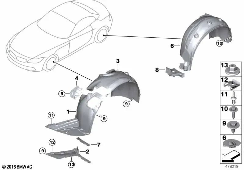 Cubierta del paso de rueda delantero derecho para BMW Z4 E89 (OEM 51777191030). Original BMW