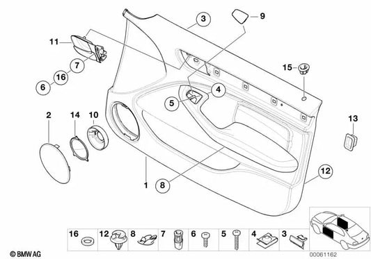 Revestimiento de puerta delantero izquierdo para BMW Serie 3 E46 (OEM 51418224571). Original BMW