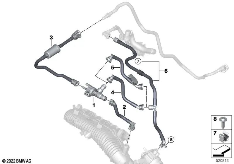 Línea de ventilación del depósito para BMW Serie 2 U06, X1 U11, U12 (OEM 13909487535). Original BMW